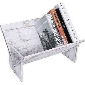 MyGift Shabby Whitewashed Solid Wood Desk Top Tilted Small Bookshelf, Decorative Wooden Tabletop Book Stand
