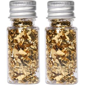 Edible Gold Leaf, Edible Gold Flakes for Cake Decorating, Gold Leaf Paperes for Cooking Decoration, Gold Leaf Sheets for Nail Art, Painting, DIY Crafts Makeup, Resin Jewelry Making (2pcs)