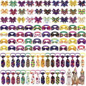 Reginary 100 Pieces Dog Bow Tie Collar Set Include 40 Dog Neckties, and 30 Puppy Bowties, 30 Collar Flowers, Adjustable Pet Ties Grooming for Small Medium Cats Pets Supply