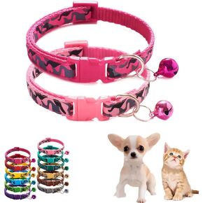 Dog Collar Xs,2-Pack Basic Cat Bell Collar Puppy Collar Girl Adjustable for XXS Xs Small Pet Dogs Animal Litter Tiny Kitten Female, Pink Hot Pink, XSmall