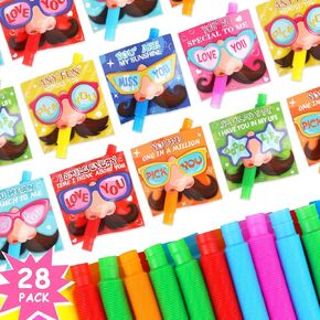 LOAVER Valentines Day Gifts Set for Kids,28 Pack Nose Picking Valentines Cards with Pop Tubes Valentines Exchange Cards for School Rewards Classroom Gifts Favors
