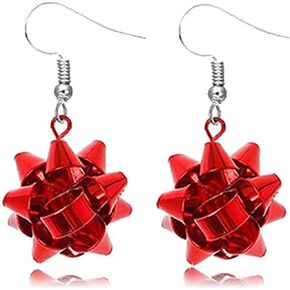 Christmas Earrings for Women, Fish Hook Dangling Hypoallergenic Christmas Earrings, Bowknot Christmas Festive Red Green Ball Dangle Earrings, Festival Party Jewelry Gifts