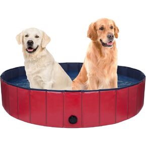 Decorlife Foldable Kiddie Pool for Dogs and Kids, 55" x 12" Portable and Space-Saving Collapsible Hard Plastic Swimming Pool, Ideal for Indoor and Outdoor Use,Red