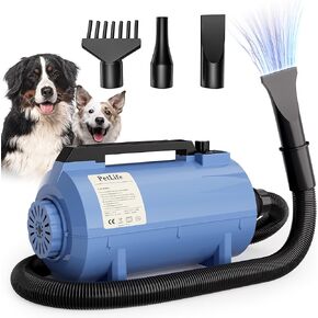PetLife High Velocity Dog Hair Dryer, Upgraded Pet Grooming Blow Dryer with Heater, Adjustable Speed & Noise Reduction for Faster Drying
