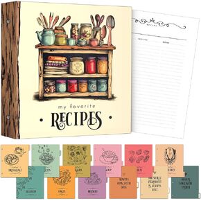 Recipe Book to Write in Your Own Recipes | 12" x 11.5" Recipe Binder 3 Ring | Blank Cookbook with Plastic Sleeves | Recipe Journal with 12 Dividers, Recipe Cards, Conversions Scale | Recipe Organizer
