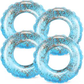 Whaline 4Pcs Inflatable Pool Floats Toys Swim Tubes Rings Glitter Blue Pool Tube for Teen Boys Girls Outdoor Summer Swimming Pool Beach Party Favors Supplies