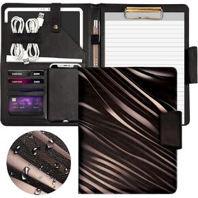 Leather Padfolio for Women - Black Folio Document Organizer - Protective Tablet Sleeve, Pen Loop, Card Storage, Writing Pad with Magnetic Closure - Portfolio Binder