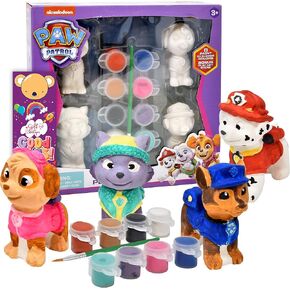 Paw Patrol Paint Your Own Figurines Art Craft Set, 4 Paw Figures, 8 Paints, Brush, Bookmark