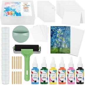 Gel Printing Plate Kits with Paints, Brayer, Baren, Stencils, Washi Stickers, Mixing Cups, Sticks , Blank Cards And Envelopes Storage Case 5X7 Gel Plate for Printmaking Supplies for Art And Crafts