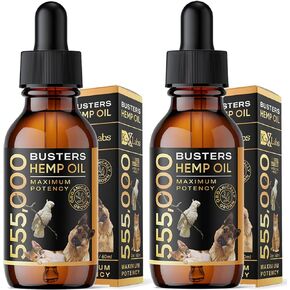 Busters 555.000 2Pack 4Month Supply Large 60ML Bottle Max Potency-Busters Organic Hemp Oil for Dogs & Pets Hip & Joint Natural Relief, Calming, Omega 3, 6 & 9 Made in USA