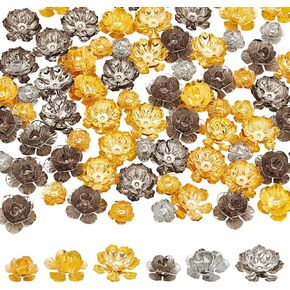 PH PandaHall 96pcs Iron Flower Bead Caps, 3 Styles Lotus 3D Bead Caps for DIY Jewelry Necklace Pendant Bracelet Earring Making, Golden, Platinum