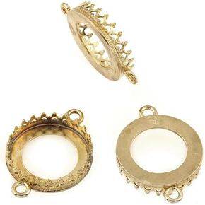 Brass 16mm Round Bezel Cup Tray with Ring & Decorative Inverted Hearts Trim Ideal for Pendants Earrings Keepsakes, Jewelry Making Supplies, 6 Pcs