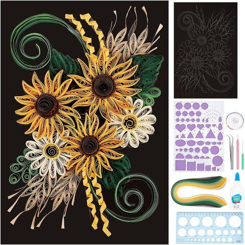 WEBEEDY Paper Quilling Kit DIY Sunflower Paper Filigree Kit with Quilling Strips Tool and Supplies Paper Quilling Set for Beginners Handmade Crafts Modern Room Wall Art Decor Gift,21×27.9cm/8.3×11" in Kuwait