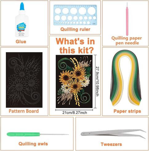WEBEEDY Paper Quilling Kit DIY Sunflower Paper Filigree Kit with Quilling Strips Tool and Supplies Paper Quilling Set for Beginners Handmade Crafts Modern Room Wall Art Decor Gift,21×27.9cm/8.3×11" in Kuwait