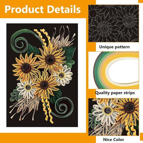 WEBEEDY Paper Quilling Kit DIY Sunflower Paper Filigree Kit with Quilling Strips Tool and Supplies Paper Quilling Set for Beginners Handmade Crafts Modern Room Wall Art Decor Gift,21×27.9cm/8.3×11" in Kuwait