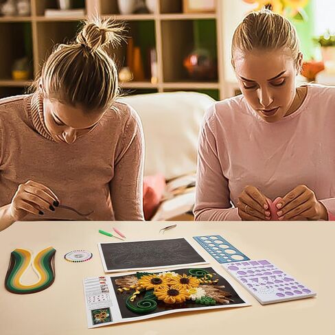 WEBEEDY Paper Quilling Kit DIY Sunflower Paper Filigree Kit with Quilling Strips Tool and Supplies Paper Quilling Set for Beginners Handmade Crafts Modern Room Wall Art Decor Gift,21×27.9cm/8.3×11" in Kuwait