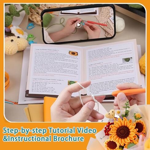 طقم كروشيه باقة عباد الشمس ، مجموعة الكروشيه للمبتدئين مع دروس فيديو خطوة بخطوة ، مجموعة الكروشيه المبتدئين للبالغين ، عيد ميلاد الحرف اليدوية ، هدايا الزفاف (باقة عباد الشمس) in Kuwait