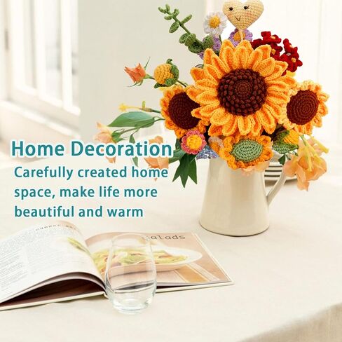 طقم كروشيه باقة عباد الشمس ، مجموعة الكروشيه للمبتدئين مع دروس فيديو خطوة بخطوة ، مجموعة الكروشيه المبتدئين للبالغين ، عيد ميلاد الحرف اليدوية ، هدايا الزفاف (باقة عباد الشمس) in Kuwait