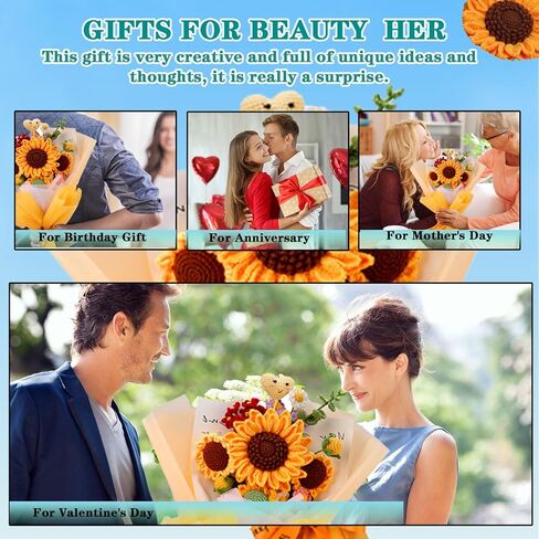 طقم كروشيه باقة عباد الشمس ، مجموعة الكروشيه للمبتدئين مع دروس فيديو خطوة بخطوة ، مجموعة الكروشيه المبتدئين للبالغين ، عيد ميلاد الحرف اليدوية ، هدايا الزفاف (باقة عباد الشمس) in Kuwait