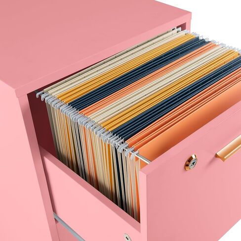 Lavish Home 2 Drawer File Cabinet - Filing Cabinet with Lock - Rolling File Cabinet for Under Desk Storage - Wood Filing Cabinet for Home or Office Organization (Pink) in Kuwait