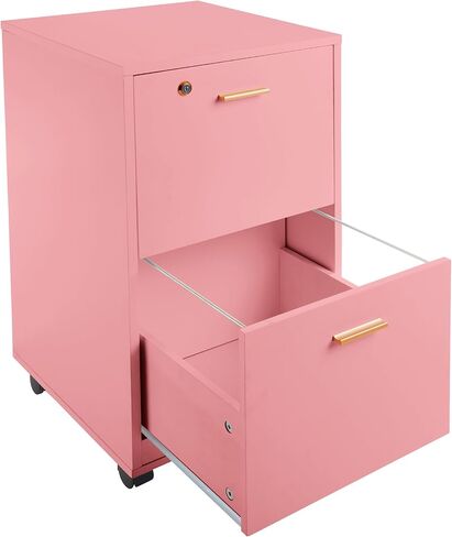 Lavish Home 2 Drawer File Cabinet - Filing Cabinet with Lock - Rolling File Cabinet for Under Desk Storage - Wood Filing Cabinet for Home or Office Organization (Pink) in Kuwait