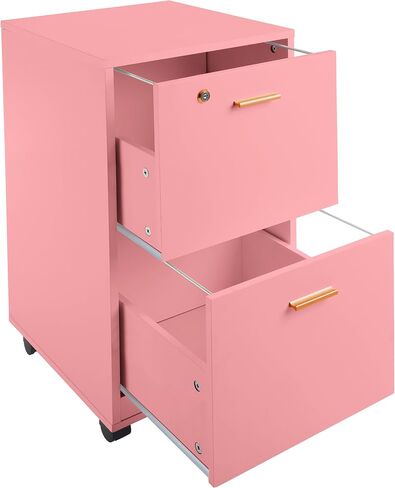 Lavish Home 2 Drawer File Cabinet - Filing Cabinet with Lock - Rolling File Cabinet for Under Desk Storage - Wood Filing Cabinet for Home or Office Organization (Pink) in Kuwait