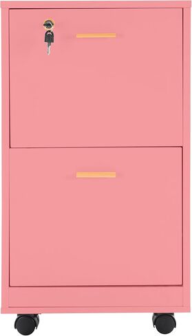 Lavish Home 2 Drawer File Cabinet - Filing Cabinet with Lock - Rolling File Cabinet for Under Desk Storage - Wood Filing Cabinet for Home or Office Organization (Pink) in Kuwait