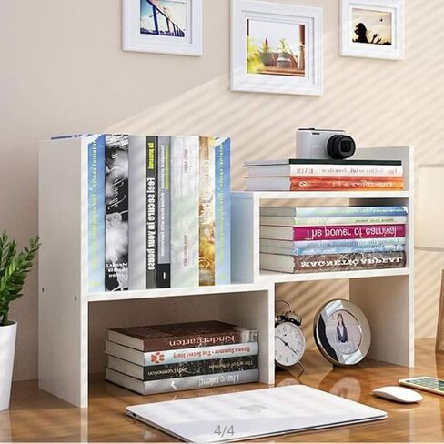 ShellKingdom Desk Shelf Organizer, Desktop Shelves, Adjustable Desktop Corner Shelf, Bookshelf Storage Rack and Cubicle Decor for Desk, Tabletop, School, Office, Dorm Desk Organizer - White in Kuwait