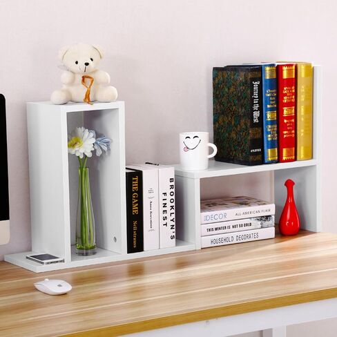 ShellKingdom Desk Shelf Organizer, Desktop Shelves, Adjustable Desktop Corner Shelf, Bookshelf Storage Rack and Cubicle Decor for Desk, Tabletop, School, Office, Dorm Desk Organizer - White in Kuwait
