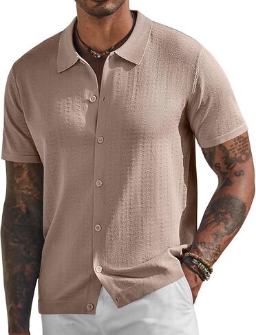 COOFANDY Men's Knit Shirts Short Sleeve Button Down Shirt Casual Summer Beach Shirt in Saudi Arabia