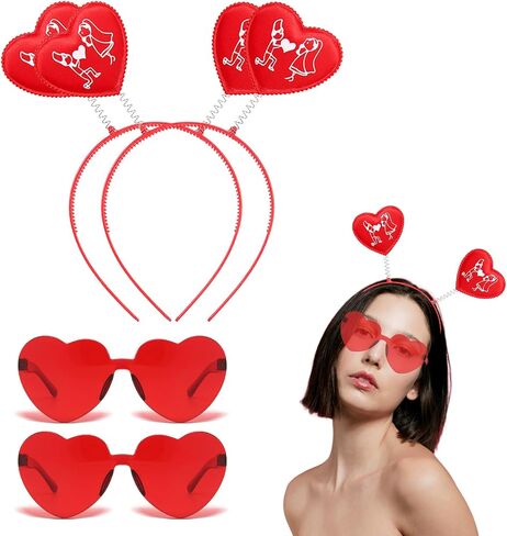2-SET Valentine's Day Red Heart Shaped Sunglasses and Love-shaped Headbands Cupid Boppers Band Hair Hoop Hair Hair in Kuwait