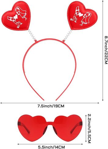 2-SET Valentine's Day Red Heart Shaped Sunglasses and Love-shaped Headbands Cupid Boppers Band Hair Hoop Hair Hair in Kuwait