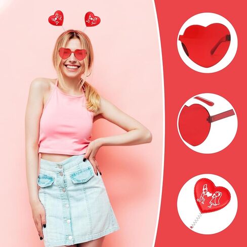 2-SET Valentine's Day Red Heart Shaped Sunglasses and Love-shaped Headbands Cupid Boppers Band Hair Hoop Hair Hair in Kuwait
