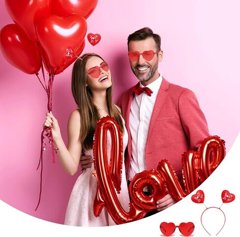 2-SET Valentine's Day Red Heart Shaped Sunglasses and Love-shaped Headbands Cupid Boppers Band Hair Hoop Hair Hair in Kuwait