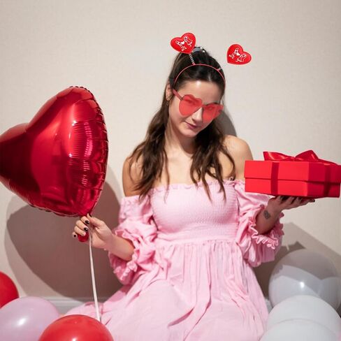 2-SET Valentine's Day Red Heart Shaped Sunglasses and Love-shaped Headbands Cupid Boppers Band Hair Hoop Hair Hair in Kuwait