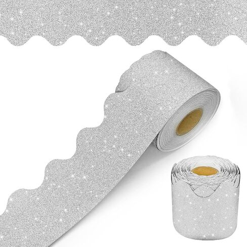 60 Feet Bulletin Board Borders, Glitter Scalloped Border Trim Holiday Decoration for School, Bulletin Board Border Decorative,Classroom Poster Office Party Wall Locker Decor (Light Pink) in Kuwait
