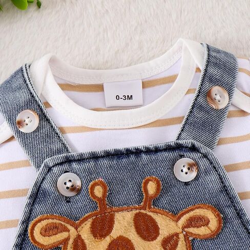 Baby Boy Clothes Newborn Striped Romper Summer Outfits + Infant Cartoon Animals Jeans Suspender Overalls 0-18 Months in Kuwait