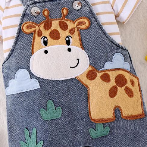 Baby Boy Clothes Newborn Striped Romper Summer Outfits + Infant Cartoon Animals Jeans Suspender Overalls 0-18 Months in Kuwait