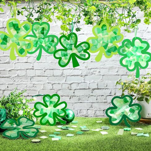 Eersida 32 PCS St. Patrick's Suncatchers Paper Craft Set DIY Shamrock Four Leaf Clover على شكل زجاج ملونًا مجموعات ورق من الأنسجة الزجاجية المجمعة لأنشطة الفصول الدراسية النافذة الفنية. in Kuwait