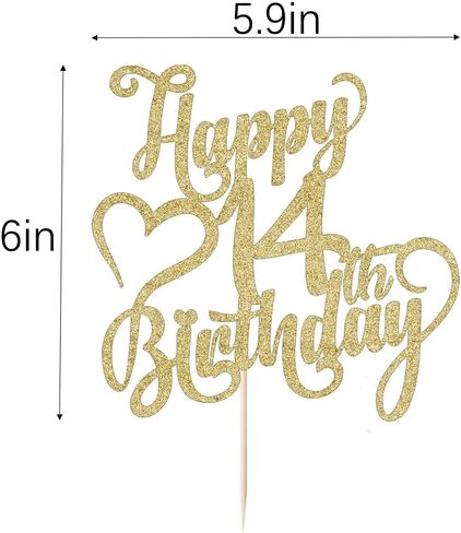 Gold Glitter Happy 14th Birthday Cake Topper - 14 Anniversary/Birthday - Hello 14, Cheers to 14 Years,14 & Fabulous Cake Topper Party Decoration (14th) in Kuwait