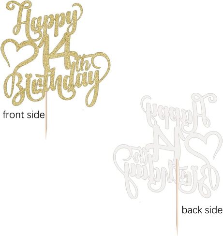Gold Glitter Happy 14th Birthday Cake Topper - 14 Anniversary/Birthday - Hello 14, Cheers to 14 Years,14 & Fabulous Cake Topper Party Decoration (14th) in Kuwait