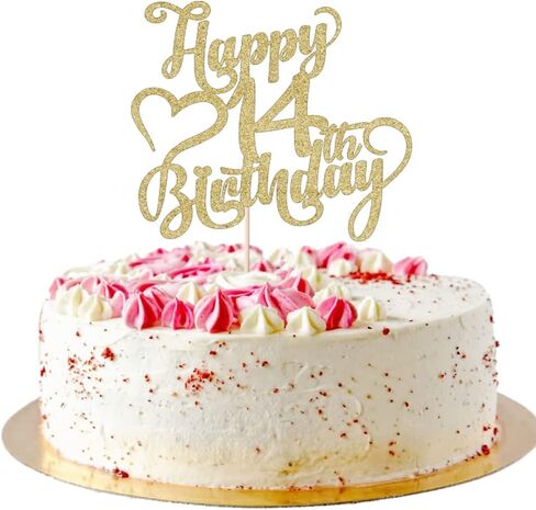 Gold Glitter Happy 14th Birthday Cake Topper - 14 Anniversary/Birthday - Hello 14, Cheers to 14 Years,14 & Fabulous Cake Topper Party Decoration (14th) in Kuwait
