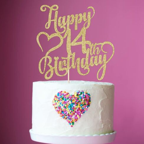 Gold Glitter Happy 14th Birthday Cake Topper - 14 Anniversary/Birthday - Hello 14, Cheers to 14 Years,14 & Fabulous Cake Topper Party Decoration (14th) in Kuwait