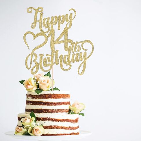 Gold Glitter Happy 14th Birthday Cake Topper - 14 Anniversary/Birthday - Hello 14, Cheers to 14 Years,14 & Fabulous Cake Topper Party Decoration (14th) in Kuwait