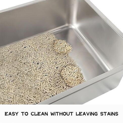 صندوق القمامة القطط من الفولاذ المقاوم للصدأ ، صندوق فضلات القط الكبير المرفق ، يشمل أعلى مقربة من القطط الأمامية ومغرفة القمامة القطط ، نظيفة سهلة ، لا رائحة - مناسبة للقطط المتعددة أو القطط المتوسطة/الكبيرة （بيضاء） in Kuwait