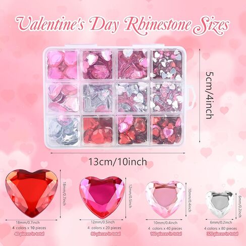 Nachlynn 600 PCS Acrylic Heart Rhinestone 6-18 MM عيد الحب بالأحجار الكريمة متعددة الألوان مسطحة القلب من أحجار القلب لزفاف الجدول الزفاف مجوهرات DIY Craft in Kuwait