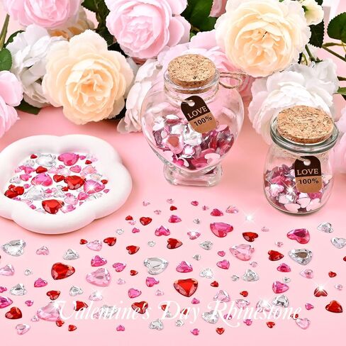 Nachlynn 600 PCS Acrylic Heart Rhinestone 6-18 MM عيد الحب بالأحجار الكريمة متعددة الألوان مسطحة القلب من أحجار القلب لزفاف الجدول الزفاف مجوهرات DIY Craft in Kuwait