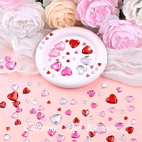 Nachlynn 600 PCS Acrylic Heart Rhinestone 6-18 MM عيد الحب بالأحجار الكريمة متعددة الألوان مسطحة القلب من أحجار القلب لزفاف الجدول الزفاف مجوهرات DIY Craft in Kuwait
