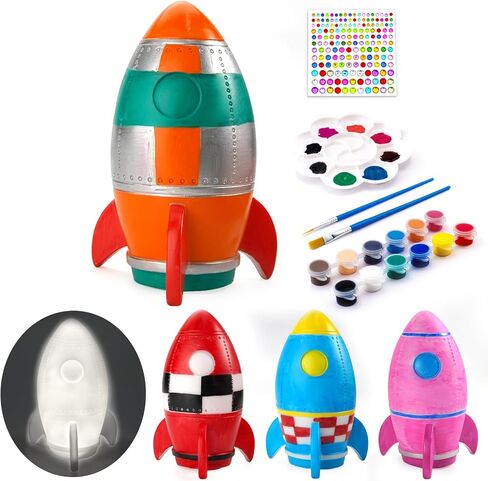 AluAbi Paint Your Own Rocket Lamp - Art & Crafts Painting Kits for Kids, DIY Night Light, Creative Art Supplies School Activities, Birthday Easter Christmas Holiday Gift for Girls Boys Ages 4 5 6 7 8+ in Saudi Arabia
