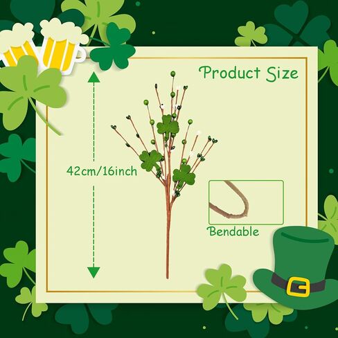 16 بوصة سانت باتريك يختار ، غرين البرسيم بيري ينبع فروع ، شامروك لزخارف عيد القديسباتريك ، 6 عبوات in Kuwait